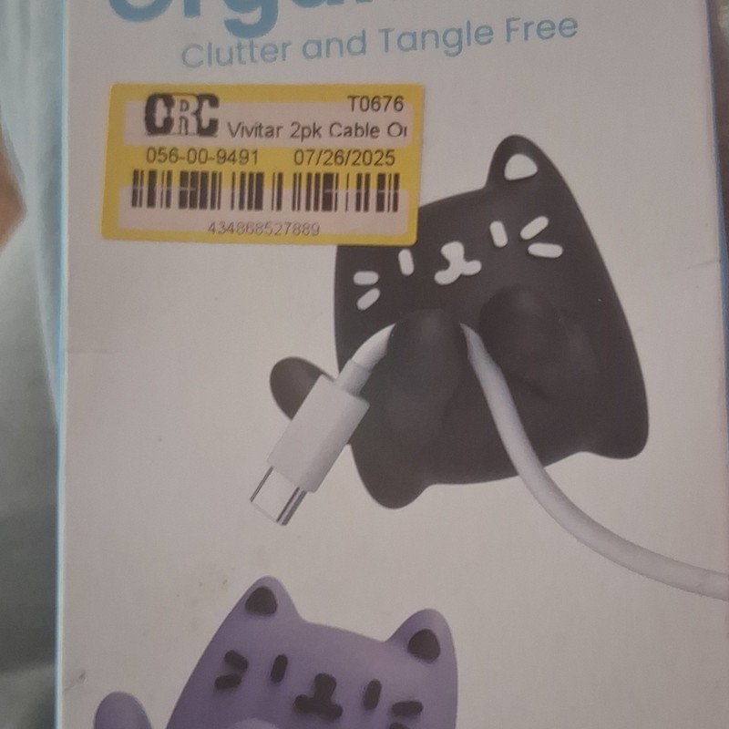 Vivitar 2pk Reusable Cat Design Cable Holders Black Purple Plastic