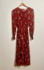 SEZANE Julian Floral Print Midi Dress Autumn Spring Red Size FR 38