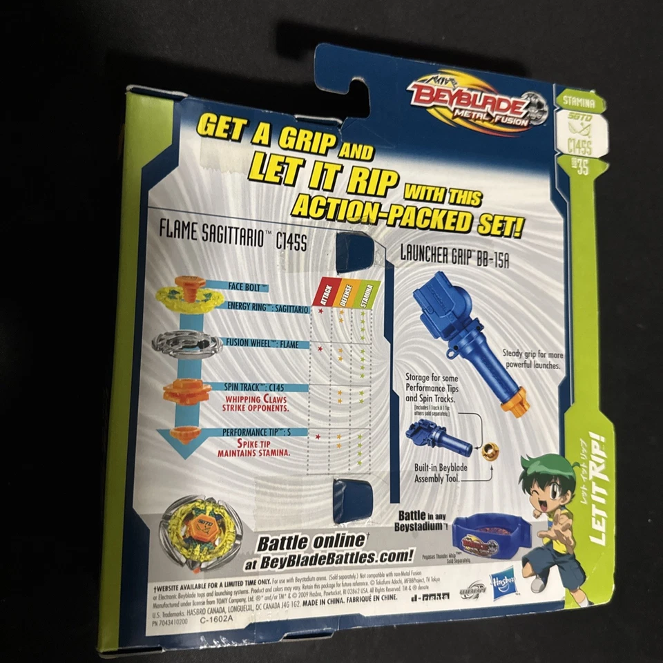 Tarjeta de anime Hasbro Beyblade Flame Sagitario Metal Fusion + Launcher Grip BB-35 Foto 4 de 4