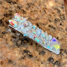 Set of 2 Iridescent Rhinestone Hair Clips Barrettes Geometric Silver Dance Party