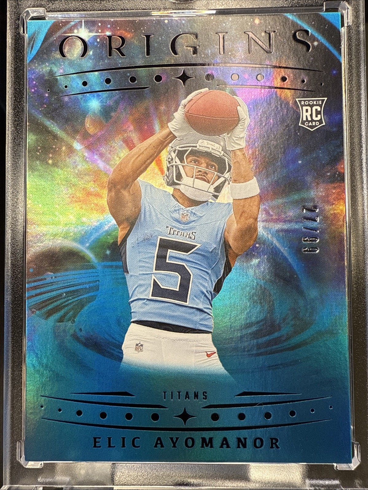 2025 Panini Origins #108 Elic Ayomanor Blue #/99 Tennessee Titans Rookie