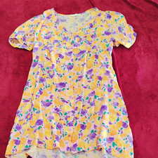 Primark Women’s Size 14 Yellow Floral V-Neck Button Front Midi Dress Pockets