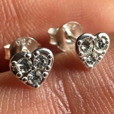 Sterling Silver Heart Stud Earrings 5mm Crystal Hypoallergenic Tiny Studs