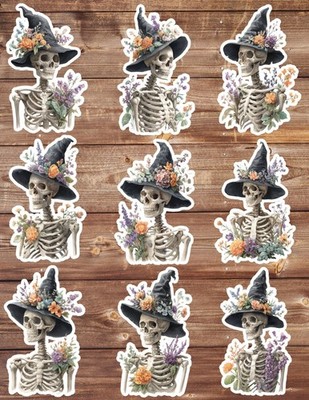Witchy Boho Skeleton Die Cut Vinyl Stickers Set Scrapbooking Laptop Water Bottle
