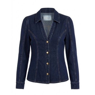 Meshki Dark Wash Denim Tailored Jacket Gold Buttons Blue Large DN08362