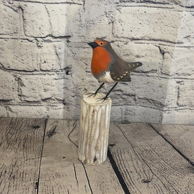 20 cm Rotkehlchen Holz Vogel Ornament Meer Küste Maritim Handarbeit Deko