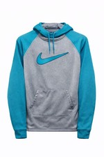 Nike Therma-Fit Hoodie Pullover Sweatshirt Womens Small Thumb Hole Teal Gray