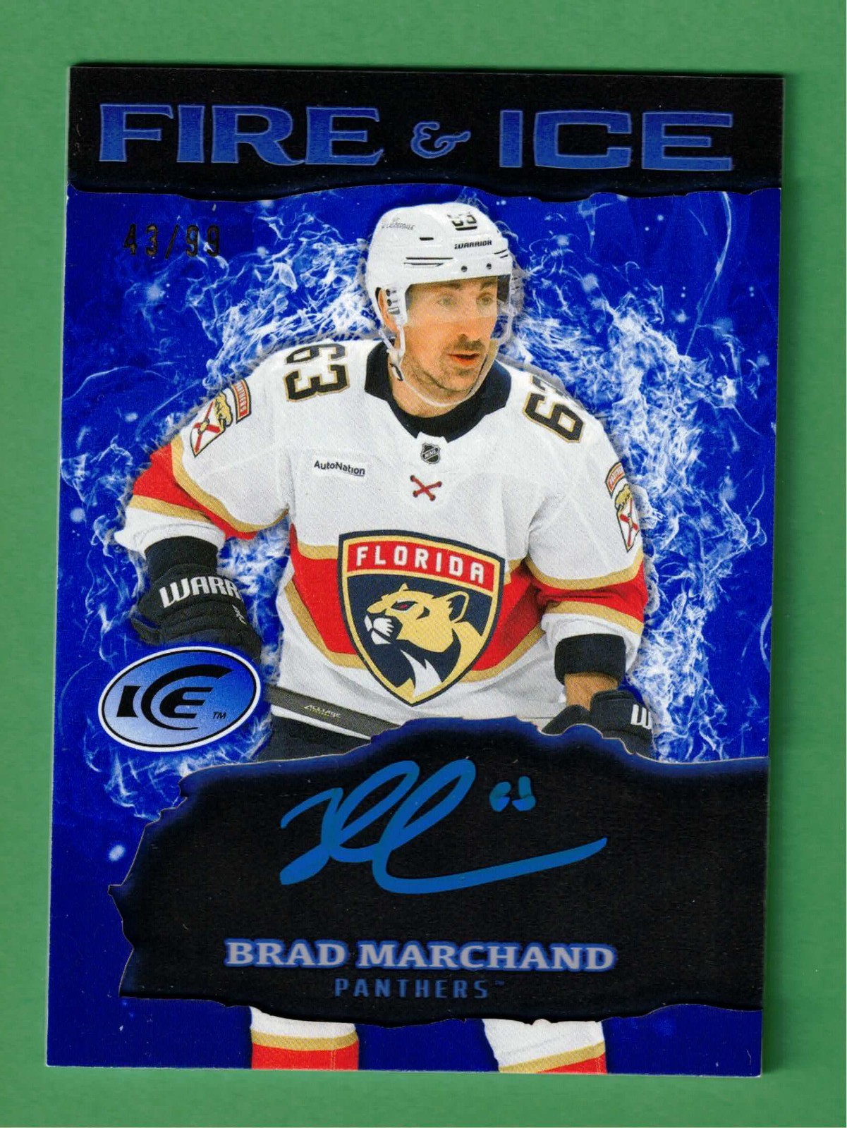 2025-26 Upper Deck Ice BRAD MARCHAND Auto Fire & Ice Blue Ink 43/99 Panthers