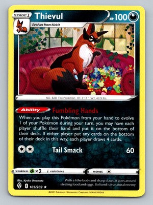 Pokemon Thievul SWSH07: Evolving Skies 105/203 Near Mint NM