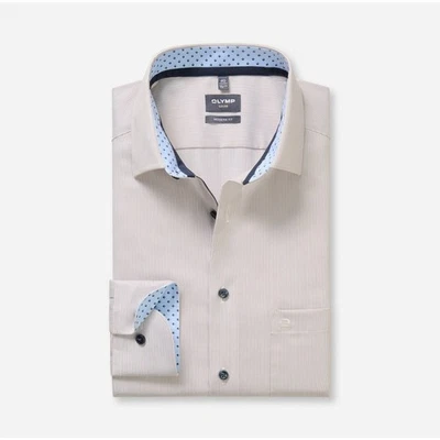 Camisa de negocios Olymp Luxor Modern Fit para hombre marrón a rayas 122814 27 turrón - Imagen 1 de 4