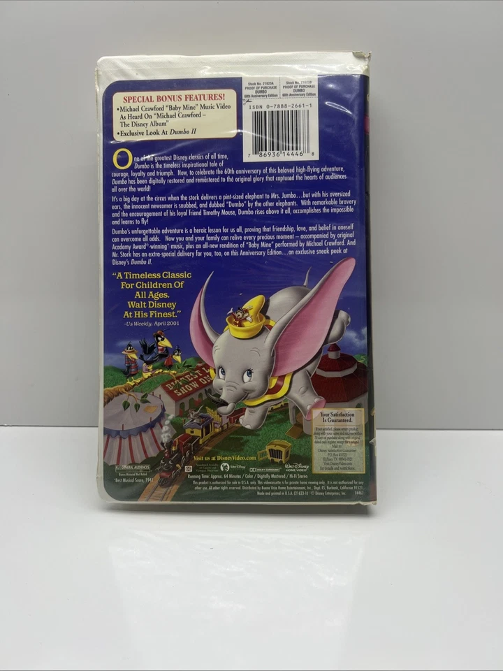 Walt Disney’s Dumbo 60th Anniversary Edition VHS Pre-owned Clamshell Case — 第 2/4 张图片