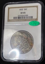 😈🔥🎄1832 50C Capped Bust Half Dollar NGC XF45 CAC! MONSTER TONED!!!🎄🔥😈