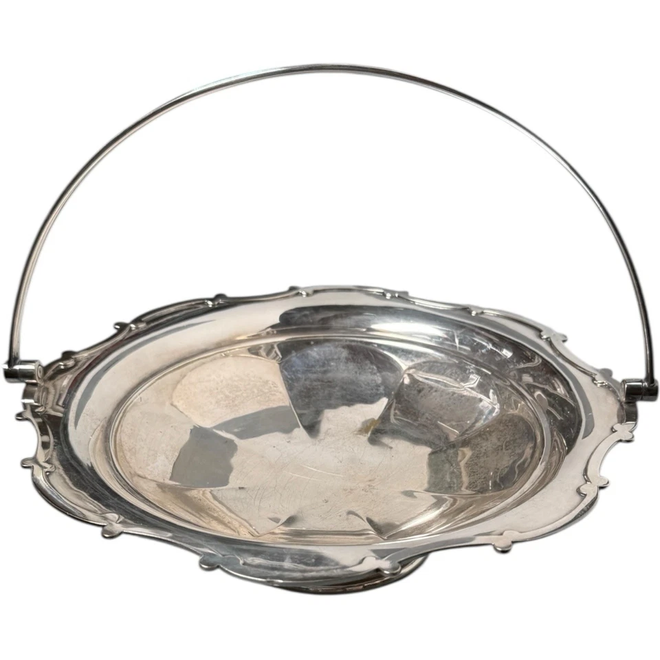 复古 Mappin & Webb 伦敦银盘篮子碗镶板桶摆动手柄 — 第 2/4 张图片