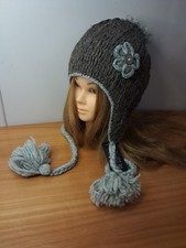 Bonnet Tu Femme Hiver Fait Main Crochet Fleur 100%laine Népal
