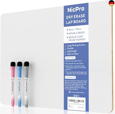 Nicpro Whiteboard Klein A3, Doppelseitiges Desktop Schreibtafel mit 3 Bunte