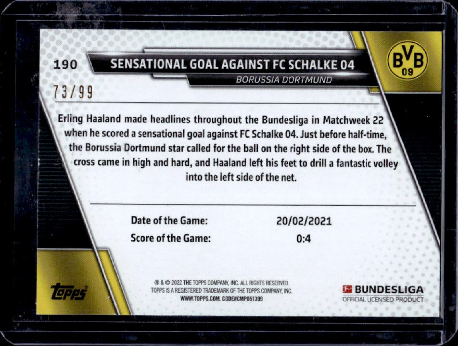 2021 Topps Bundesliga Erling Haaland Blue Foilboard #/99 Dortmund view 2