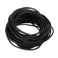 10 Yards 3mm Round Braided Leather Cord Four-Strand for Crafts Black