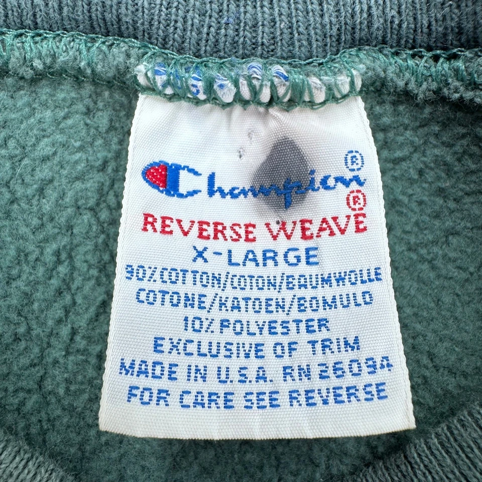 Sudadera Universitaria Vintage Años 90 Champion Tejido Inverso Castaño Rojizo XL Verde Hecha en EE. UU. Foto 3 de 4