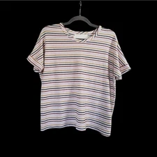 Lulus Terrycloth Multi Stripe Twist Back Short Sleeve Beachy Top, Size Medium