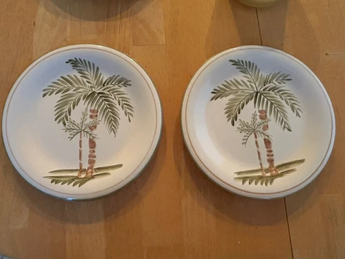 Gibson Palm Court Palm Trees 8” Salad Plates Set Of 2 Retired. Preowned