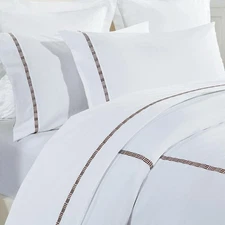Hotel Grand Sheet Sets Queen Size TENCEL Lyocell+Cotton Blend Embroidered White