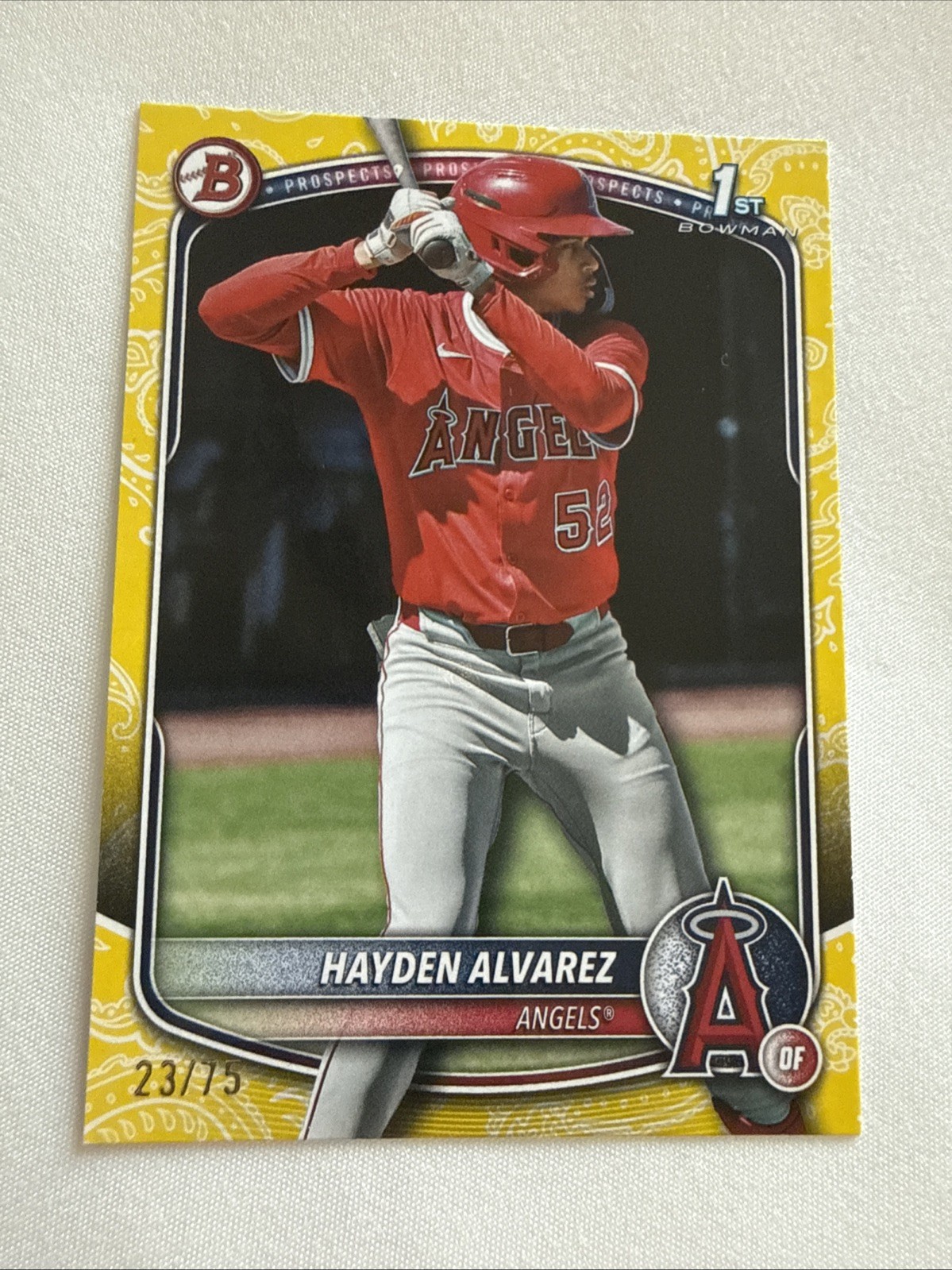 2025 Bowman Hayden Alvarez BP-12 Yellow Pattern Border 1st Bowman 23/75 Angels