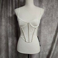White Fox Boutique Breaking Hearts Bustier White Mesh Rhinestone Corset Top S