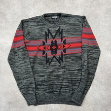Carbon Native Sweater Mens Medium Tribal Print Knit Aztec Jumper, Grey