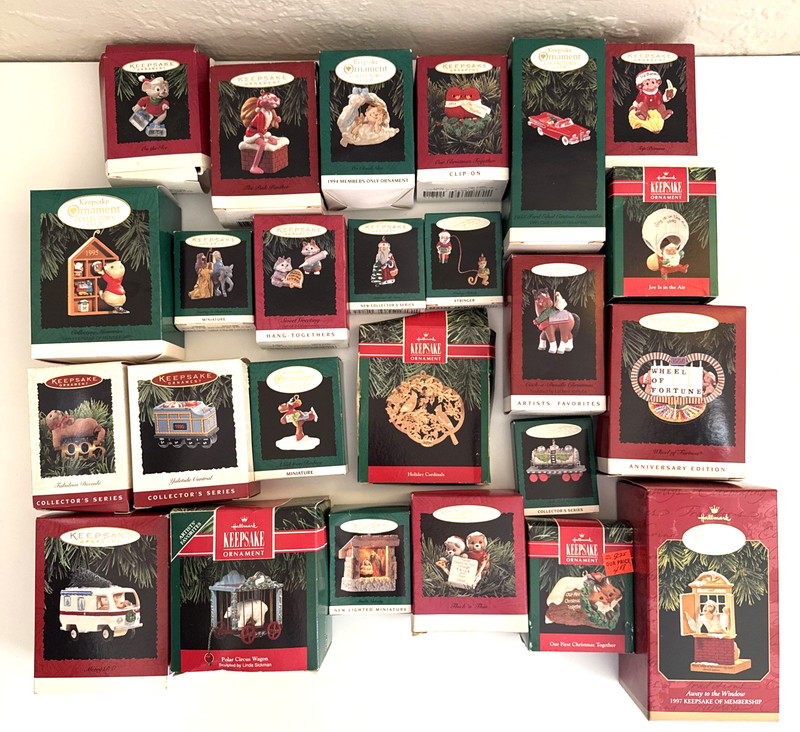 Mixed Lot of 25 Vintage 1990s Hallmark Christmas Tree Keepsake Ornaments Boxed