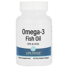 Omega-3 Fish Oil, 30 Fish Gelatin Softgels (1,250 mg per Softgel)
