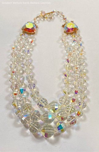 Vintage Laguna Crystal AB Halskette und Ohrclips - Bild 2 von 8