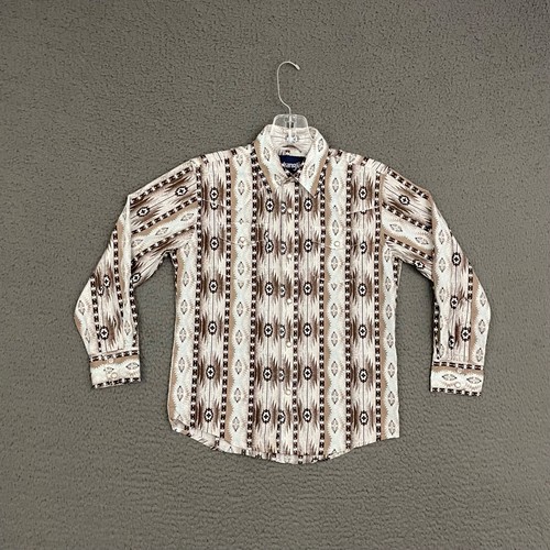 Wrangler Shirt Boys Medium Multicolor Brushpopper Aztec Pearl Snap Rodeo Cowboy