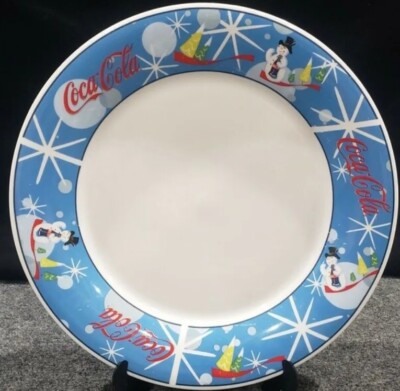 Coca-Cola LAUGHING SNOWMAN Stoneware 10.25''  Dinner Plate EXCELLENT 