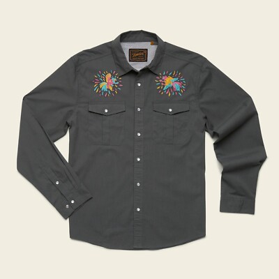 Howler Brothers Dos Gallos Gaucho Snapshirt Charcoal Microstripe - NWT Sealed