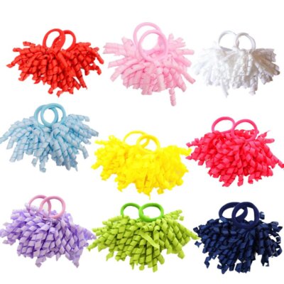 Pack of 18 Boutique Girl Solid Curly Korker Bow Hair Ties Colorful Accessories