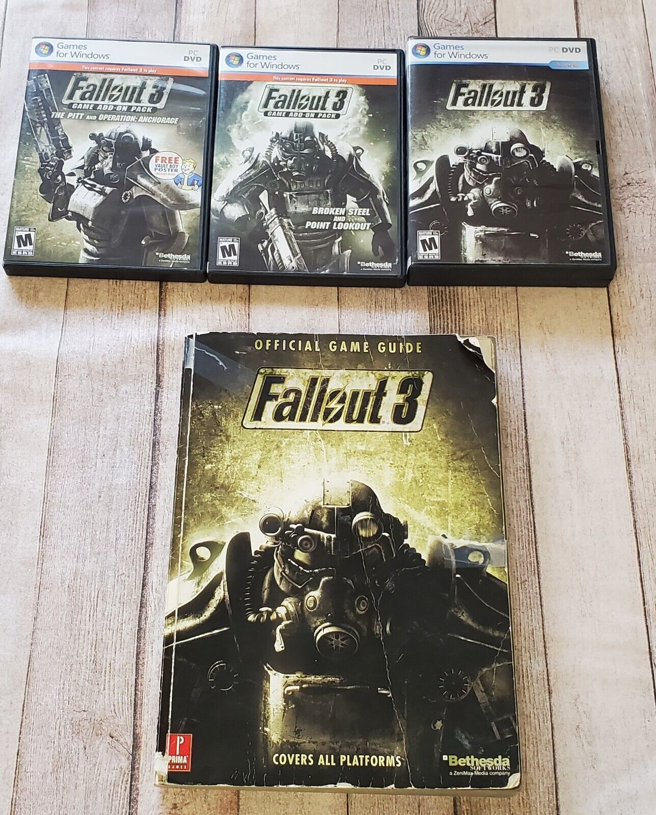 Fallout 3 PC +2 Game Add On Pack sets Vault Boy poster and Game Guide Cases