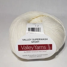 Valley Yarns WEBS Extra Fine Superwash Sport Merino Wool White #01 153 Yd Skein