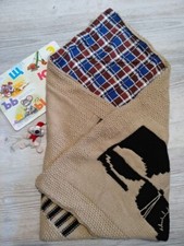 Handmade Crochet Baby Blanket with kitten, 36"x 39 ,color-coffee with milk