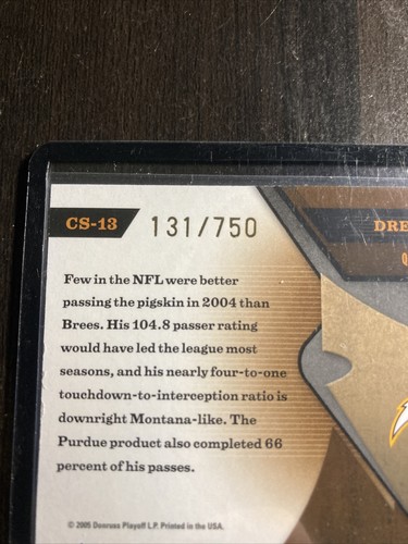 Drew Brees CERTIFIED SKILLS LEAF LIMITED CARD 131/750 NFL 2005 T13-389 - Picture 3 of 3