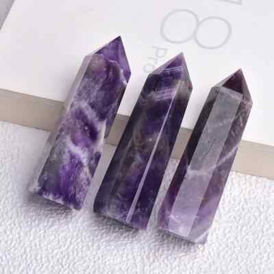 Natural Chevron Amethyst  Tower Point Healing Crystal Wands Obelisk Home Decor