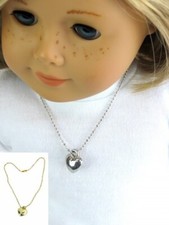 Gold or Silver Heart Pendant Necklace Jewelry fits 18" American Girl Size Doll