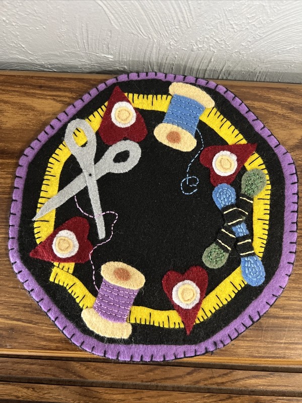 Handmade Mug Rug 8” X 8” Or Perfect With The ￼ coordinating purple pin cushion.