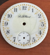 VINTAGE 16 SIZE SOUTH BEND POCKET WATCH FANCY PORCELAIN DIAL ROUGH CONDITION