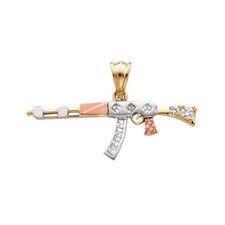 14K Tri Color Gold Cubic Zirconia Rifle Gun Pendant