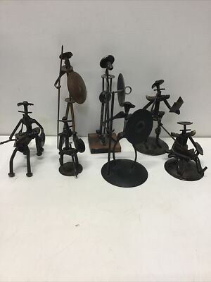 7 (6) Metal Art Sculpture Nails Nuts Bolts Brutalist (1) Wrought Iron Figurines