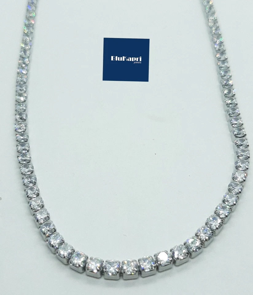 Collana donna uomo tennis in acciaio rodiato con zirconi bianchi 3mm anallergico - Immagine 2 di 4