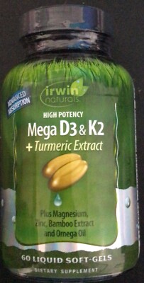 High Potency Mega D3 & K2 + Turmeric Extract, 60 Liquid Soft-Gels EXP.06/26+(A4)