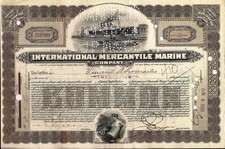 International Mercantile Marine stock certificate 1920s. JP Morgan by clerk