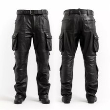 MEN'S REAL LEATHER CARGO 8 POCKETS PANTS BIKERS PANTS WITH MULTIPLE POCKETS