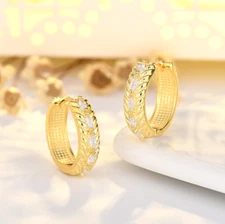 Women 925 Sterling Silver Plated Grain CZ Round Huggie Hoop Earrings 16mm PE28
